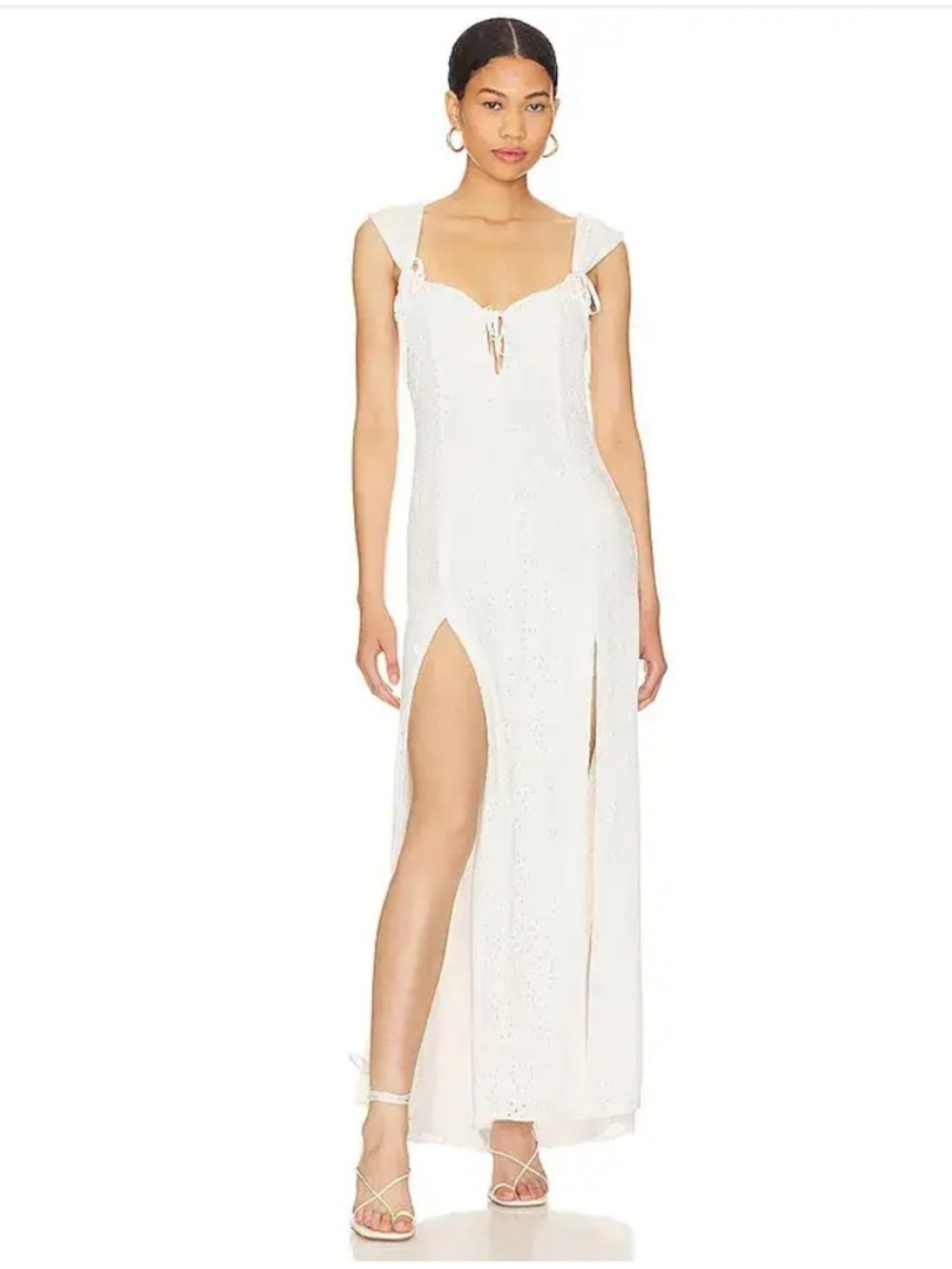 LPA Gabriella Eyelet Maxi Dress White
Front Slits Revolve NWT M